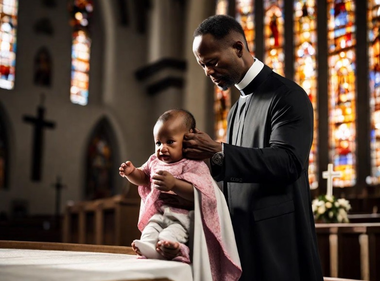 Pastor with child on church altar