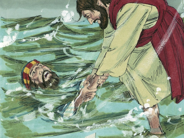 Jesus rescuing drowning Peter