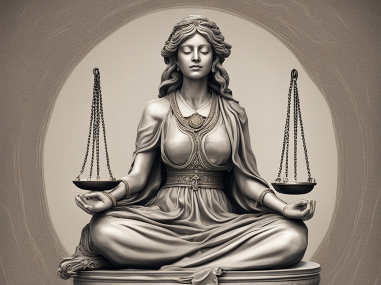 Lady justice meditating i lotus position