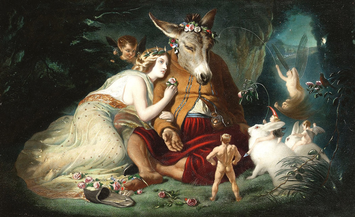 Image depicting Titania and Nick Bottom from Shakespeare's "A Midsummer Night's Dream"