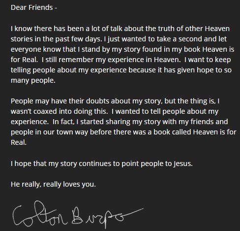 Colton Burpo letter