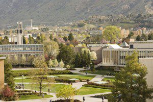 0704-01 GCS April 2007 BYU General Campus Scenics View from JFSB Patio, Bell Tower and Provo Temple, Spring April 6, 2007 Photo by Jaren Wilkey/BYU Copyright BYU Photo 2007 All Rights Reserved photo@byu.edu (801)422-7322