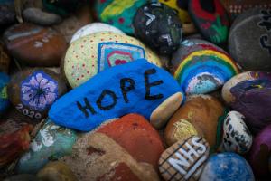 colored rocks with word hope