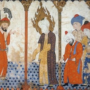 Wikimedia Commons: Mohammed depicted with hands covered and face left blank.