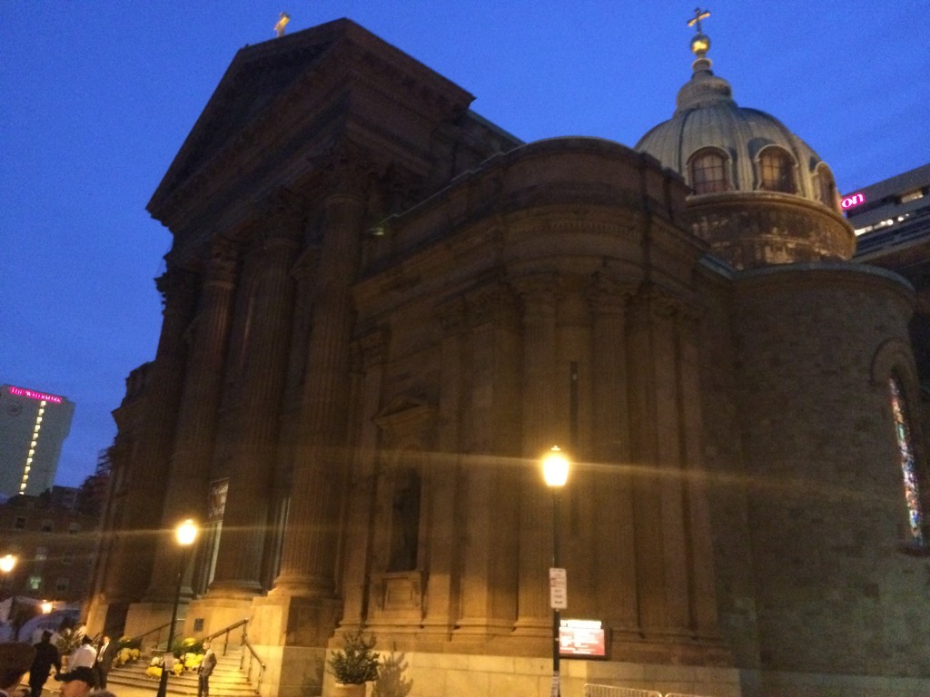 Dawn at the Basilica of Sts Peter and Paul, Philadelphia, where the pope is about to say mass.