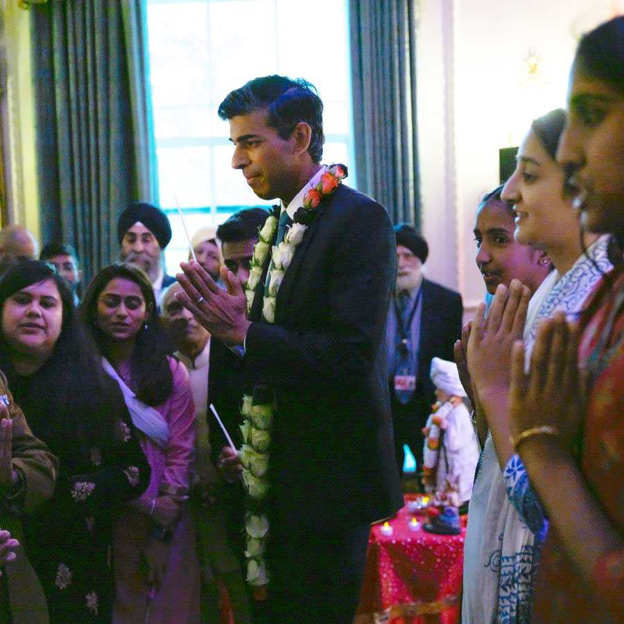 Prime Minster Rishi Sunak greets visitors at 10 Downing Street. 