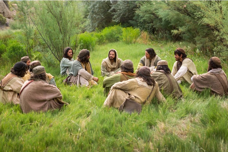 Jesus teaching and training His disciples photo