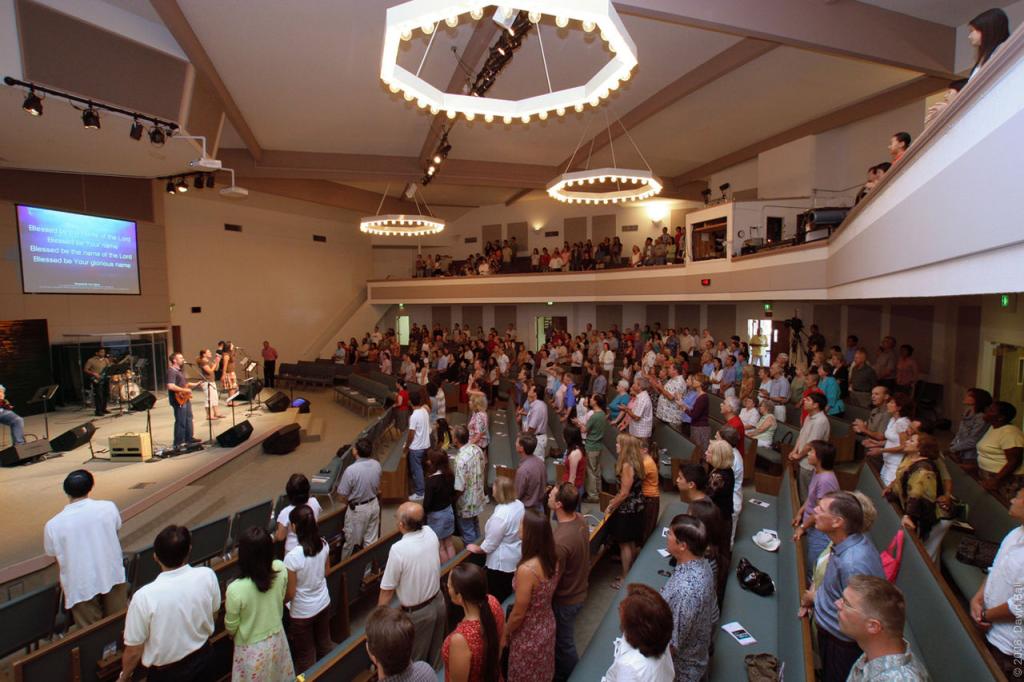 a music group performs at a church service