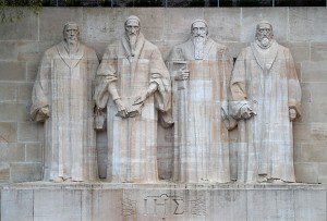 Reformation Wall, Geneva. Knox is on the far right, next to William Farel, John Calvin, and Theodore Beza. 