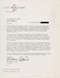 1970 letter in support of conscientious objector application