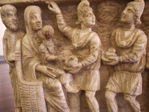 Magi with Mary and Jesus in a 3rd century carving