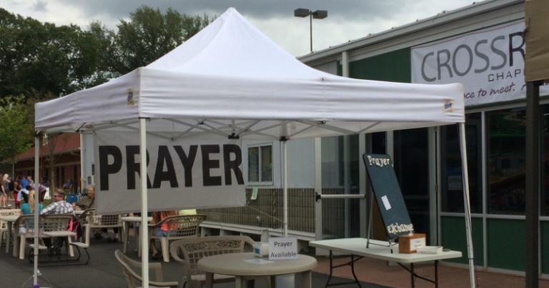 The prayer tent at the Crossroads Chapel