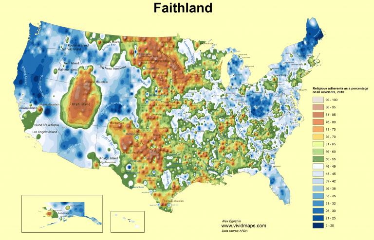 Faithland map of religious adherence in America