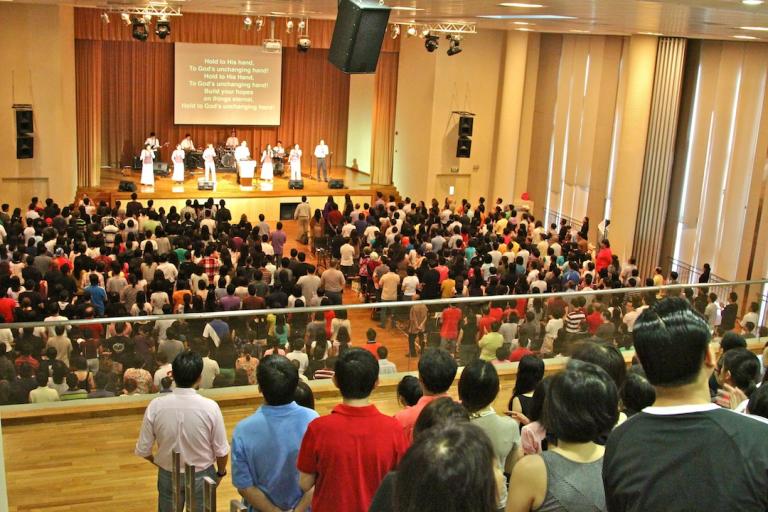 Congregation worshipping at Singapore's Central Christian Church