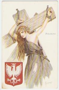 WWI propaganda poster showing a figure of Poland being crucified