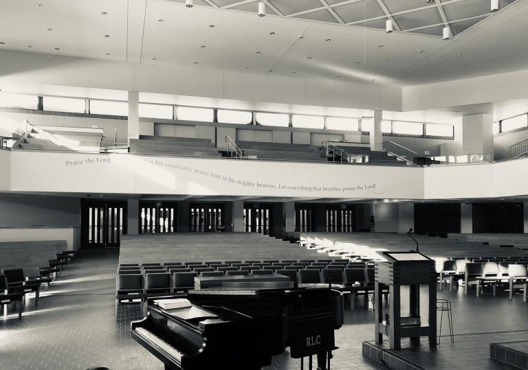 Empty sanctuary of Roseville (MN) Lutheran Church
