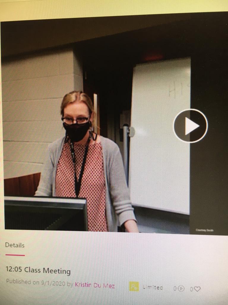 Still from video stream of Kristin Du Mez teaching in fall 2020