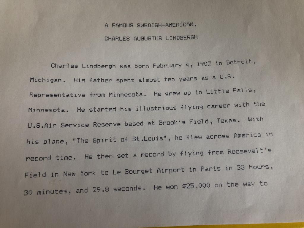 Paragraph about Charles Lindbergh from my 7th grade immigration paper