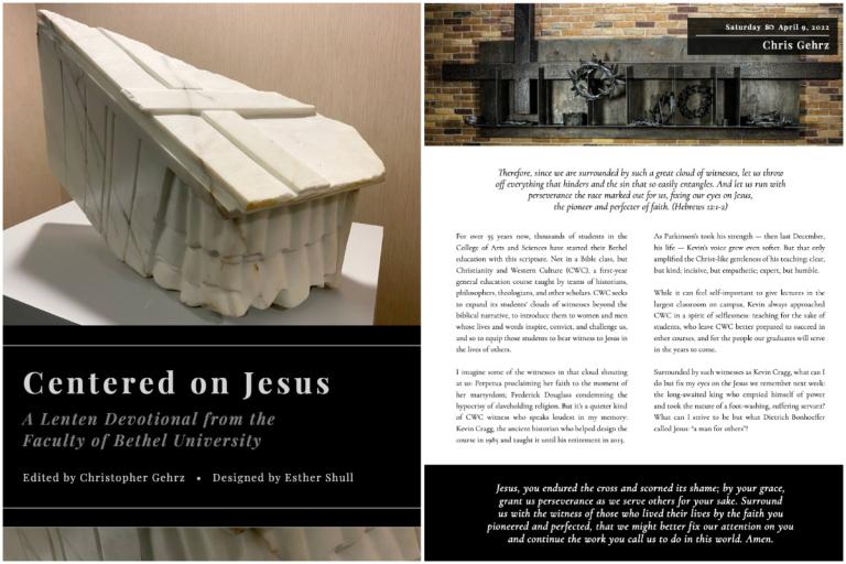 Cover and sample page from Centered on Jesus: A Lenten Devotional from the Faculty of Bethel University
