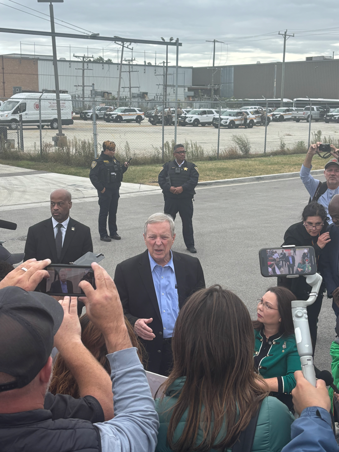 Broadview Ice Facility press conference with Senators Duckworth and Durbin. Friday, October 10, 2025.