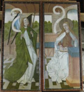 Mary and the Angel on the secondary picture on the Trondenes Triptych.
