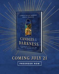 A blue and gold Advent devotional book, with the release date of July 21