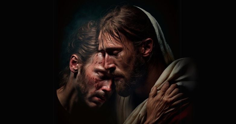 Jesus embracing a sinner in compassion