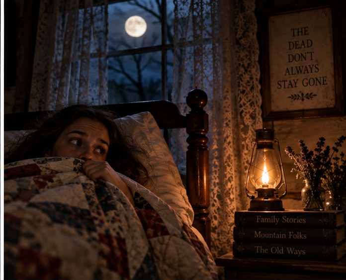 Girl in bed cowering under blanket