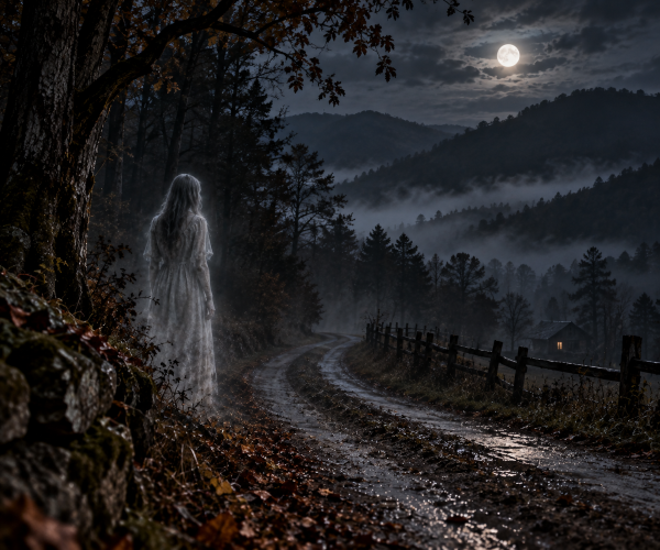 Spectral figure beside the road