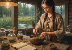 Woman preparing herbs