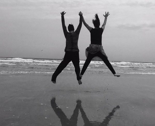 A and I jumping for joy last year at the beach.