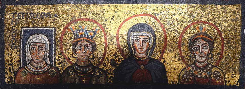 Four Women in "Mosaic with lamb in Santa Prassede" in Rome.