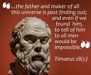 A quote from Plato's Timaeus about the creator and maker of the universe