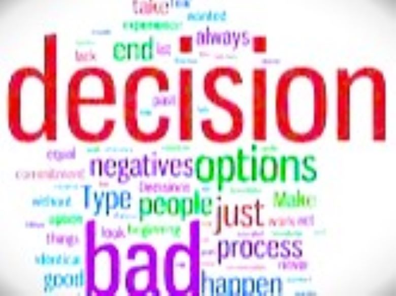 Colorful word cloud with "decision" prominent