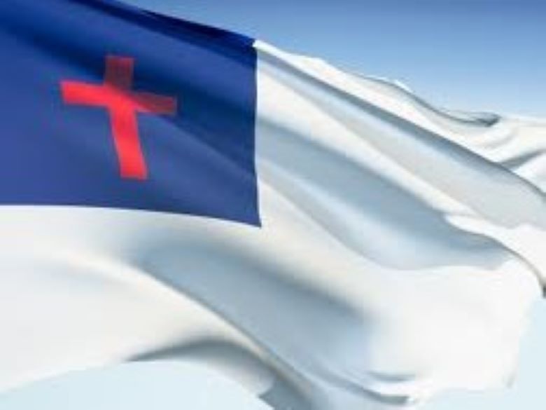 Christian flag waving in the wind