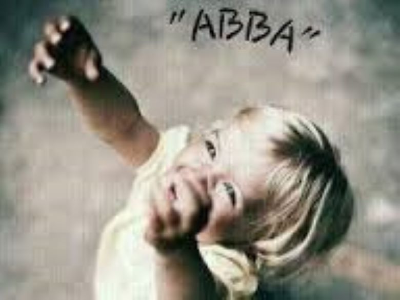 Child reaching up toward an unseen Daddy with "ABBA" printed above.