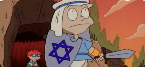 Tommy and Chuckie in "A Rugrats Chanukah"Nickelodeon. Tommy holds a shield with a Jewish Star of David. Wikimedia Commons 