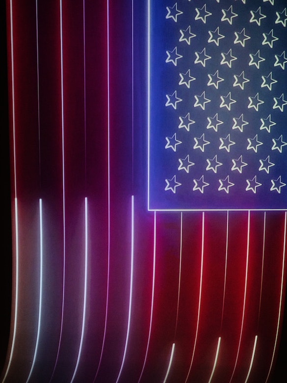 a brightly illuminated Neon American Flag