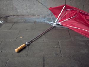Broken red umbrella