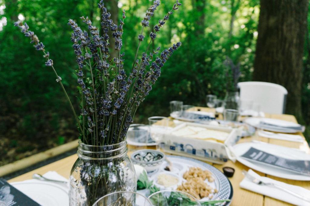 Passover table decorated with lavendar
