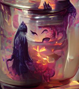 darkgodess and ravens, abstract, in a jar