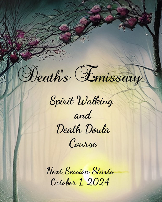 death emissary ad - forest path with a bright light leading the way