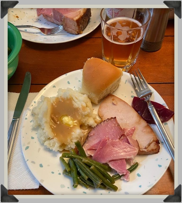 Depression and holidays. Picture is of Thanksgiving dinner of ham, turkey, mashed potatoes, gravy, green beans, cranberry sauce (the kind from a can), and rolls. Plus sparkling cider to drink.