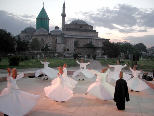Dervishes in front of the Mavlana in Konya