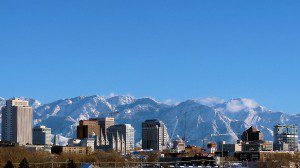 SLC skyline, perhaps in the spring