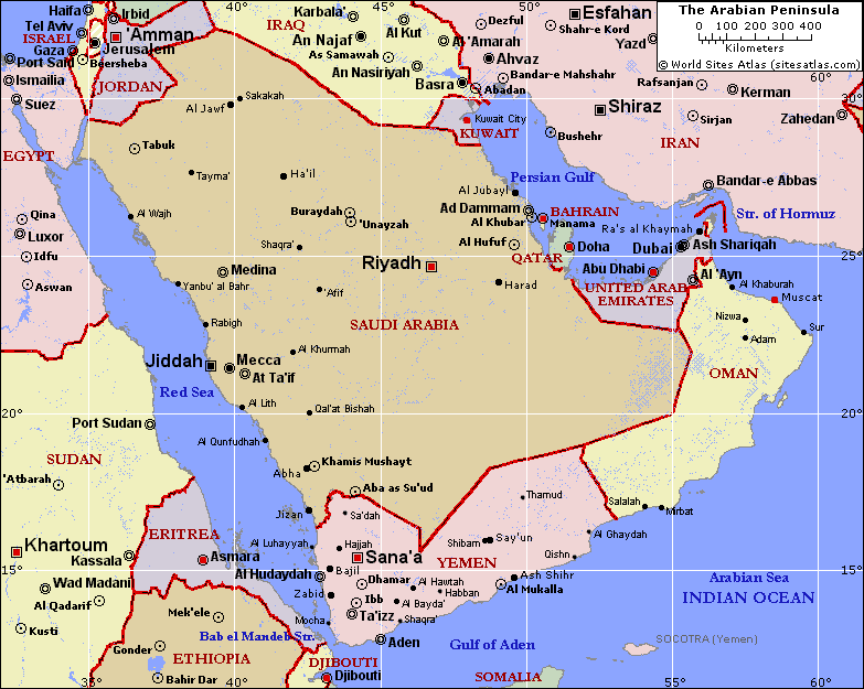 A political map of the Arabian Peninsula