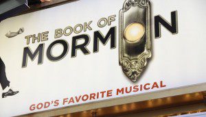 Theater marquee for Book of Mormon musical