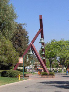 The bell tower on the campus of Biola University