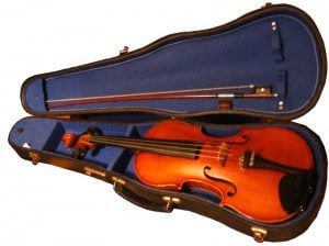 a violin in its open case