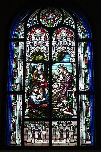 stained glass of Jesus blessing small children